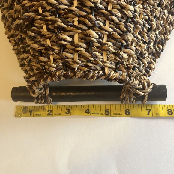 Woven Straw Baskets Oval Wood Handles Brown Nesting Set Of 3 Table Wall Rustic - Picture 13 of 16